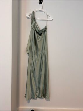 Satin Cowl Neck Slip Dress in Sage Green